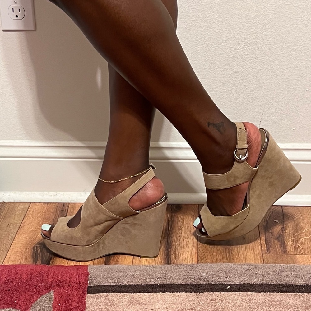 Tan Suede Wedge Sandals